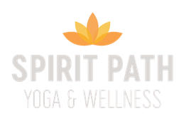 Logo of Spirit Path Yoga & Wellness with an orange lotus above the text.