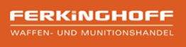 Ferkingshoff Logo: Waffen- und Munitionshandel, weißer Text auf orangefarbenem Hintergrund.