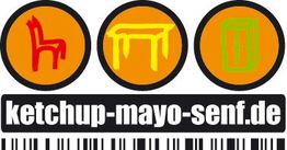 Drei Symbole: rote Katze, gelber Hund, grüner Vogel. Text: "ketchup-mayo-senf.de".