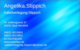 Blaues Visitenkartenmotiv mit Kontaktinfo der Firma Kabelverlegung Stippich.