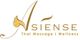 Logo von Asiense Thai Massage und Wellness mit stilisiertem Buchstaben und Flammenmotiv.