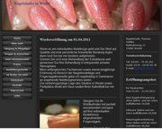 Website-Design mit Text über Nageldesign und Dienstleistungen, dazu Bild von rosa Glitzernägeln.