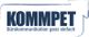 Logo mit Text: "KOMMPET - Bürokommunikation ganz einfach", blauer Pfeil im Hintergrund.