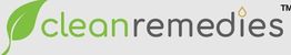 Logo with a green leaf and text "cleanremedies" featuring a droplet over the letter "i".