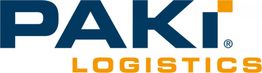 Logo von PAKi LOGISTICS mit blauem und orangefarbenem Text auf weißem Hintergrund.