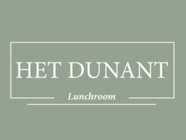 Groene achtergrond met witte tekst: "Het Dunant Lunchroom".