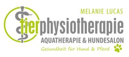 Logo: Tierphysiotherapie, Aquatherapie & Hundesalon. Grüner Text und Pfotenabdruck rechts.
