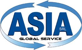 Logo di "ASIA SRL", cerchiato da frecce blu con la scritta "Global Service" sotto.