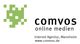 Grünes pixelartiges Logo, Text "comvos online medien", Internet Agentur Mannheim.