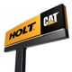 Sign with "HOLT" and "CAT" logos on the yellow and black background, resembling a large letter "T".