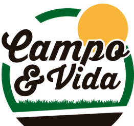 Logo con texto "Campo & Vida", sol amarillo y fondo verde.
