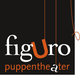 Logo mit dem Text "figuro puppentheater" und zwei orangefarbenen Fäden auf schwarzem Hintergrund.