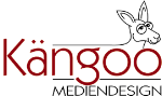 Logo von "Kängoo Mediendesign" mit Känguru-Kopfzeichnung.