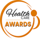 Orange and white "Health Care Awards" logo with circular design elements.
