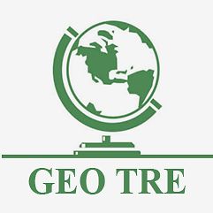 Logo verde di un mappamondo con testo "GEO TRE" su sfondo bianco.