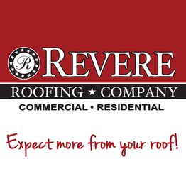 Revere Roofing Company logo with slogan "Expect more from your roof!" in red and black text.