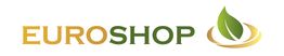 Logo mit Text "EUROSHOP" und einem grünen Blatt mit gelbem Bogen daneben.