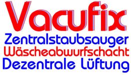Logo mit Text: "Vacufix Zentralstaubsauger, Wäscheabwurfschacht, Dezentrale Lüftung".