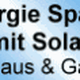 Text auf blauem Hintergrund: "Energie Sparen mit Solar für Haus & Garten".