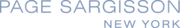 "Page Sargisson New York" logo in light blue text on a transparent background.