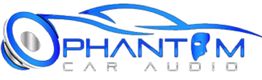 Phantom Car Audio logo with a speaker and car silhouette in blue.