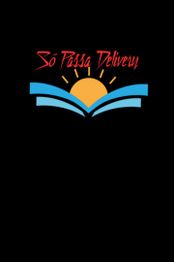 Logotipo "Só Passa Delivery" com sol nascente e faixa azul. Fundo preto.