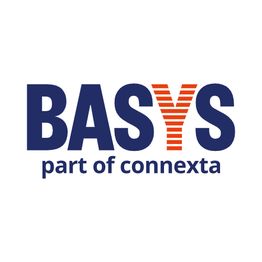 „BASYS part of connexta“ Logo in Blau und Orange, betont den Buchstaben Y.