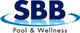 Logo von SBB Pool & Wellness mit blauem Schriftzug und Wasserwellenmotiv.