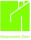 Grünes, minimalistisches Logo, das ein Haus darstellt. Text: "Hausmeister Zahn".