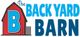 Logo of "The Backyard Barn" with a red barn and a large blue letter "B".