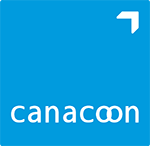 Blaues Logo mit weißem Text "canacoon" und einem nach oben gerichteten Pfeil in der Ecke.