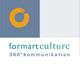 Logo mit gelbem Kreis auf blau. Text: "formartculture 360° kommunikation".