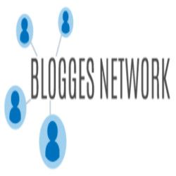 Text "BLOGGES NETWORK" with connected blue user icons on a white background.