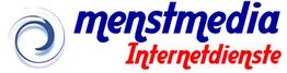 Logo von menstmedia Internetdienste mit blauem Schriftzug und rotem Untertitel.