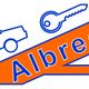 Logo mit Auto, Schlüssel und Schriftzug "Albrecht" in Blau und Orange.