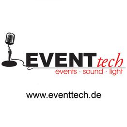 EVENTtech Logo mit Mikrofon und Text: events, sound, light. Website: www.eventtech.de