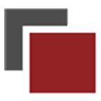 Zwei überlappende Rechtecke: dunkelgrau im L, dunkelrot im Quadrat darunter.