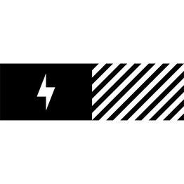 Schwarz-weißes Symbol mit Blitz und diagonalen Streifen rechts daneben.
