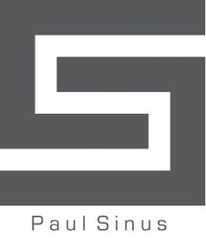 Graues Logo mit weißem geometrischem Muster und dem Text "Paul Sinus" darunter.