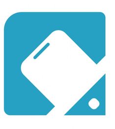 Ikon eines schräg liegenden Smartphones auf blauem Hintergrund.