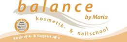 Logo von "balance kosmetik- & nailschool", orange Schrift, Kosmetik- & Nagelstudio.