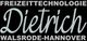 Schriftzug: "Freizeittechnologie Dietrich Walsrode-Hannover" auf schwarzem Hintergrund.