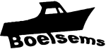 Schwarzes Logo mit einem Boot und dem Text "Boelsems" im Wellenstil darunter.