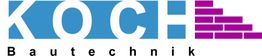 Logo mit blauem "KOCH", rosa Mauerwerk und schwarzem "Bautechnik"-Schriftzug.