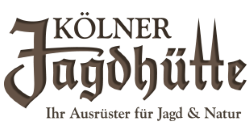 Logo mit der Aufschrift "Kölner Jagdhütte: Ihr Ausstatter für Jagd & Natur" in brauner Schrift.