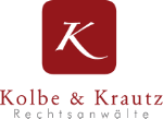 Logo von Kolbe & Krautz Rechtsanwälte mit einem weißen "K" auf rotem Hintergrund.