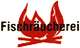 Logo mit roten Flammen und Text "Fischräucherei".