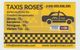 Tarjeta de Taxis Roses con contacto, servicios y precios de traslados a ciudades como Girona y Barcelona.