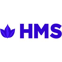 Logo with a blue leaf icon next to bold letters "HMS."
