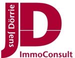 Logo von JD ImmoConsult in Rot und Weiß.